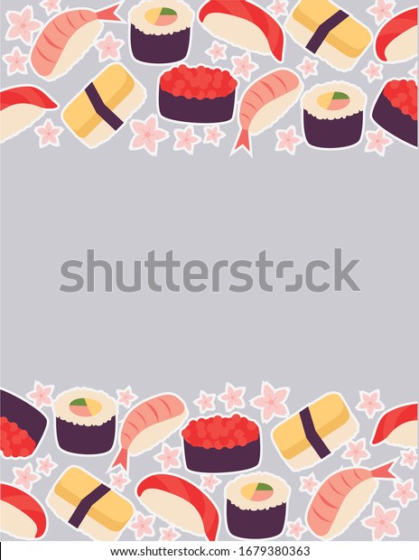 すしセットの平型ベクターイラスト 寿司屋のロゴとラベル すしバーのメニューの背景 すしの出前包装 チラシ チラシ セルフィケート 価格表のパターン アイコン のベクター画像素材 ロイヤリティフリー