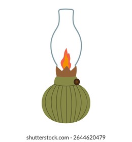 Isolated flat vector illustration of vintage kerosene lamp on white background. Cottagecore lifestyle. Home interior element.