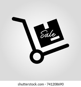 Isolated flat vector pushkart with sale label icon