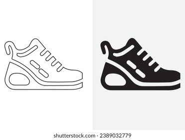 Isolated Flat Vector Silhouette Sneakers or Shoes Icon Set Icons of Footwear
