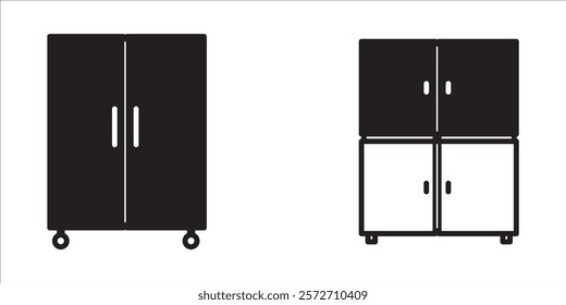 Isolated flat wardrobe or locker vector icon set.
