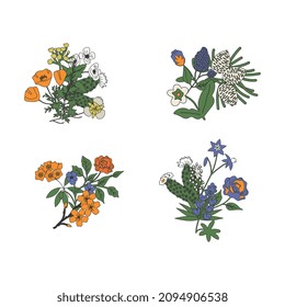 Isolated floral decorative simple bunches