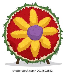 Isolated floral design of  traditional Silleta for the Colombian Festival of the Flowers parade, decorated with a beauty flower design.