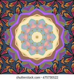 Isolated floral logo. Vector colored mandala shape on a colorful background. Premium logotype. Business identity concept for bio, eco company or spa salon.