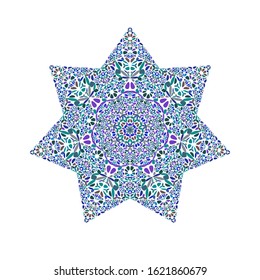 Isolated floral ornament star symbol - ornamental geometrical colorful vector design element from curved shapes