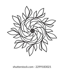 Isolated floral pattern. Black and white vector illustration for coloring book. Also suitable for logo design.