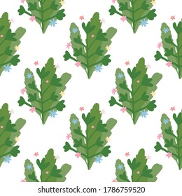 Isolated floral seamless pattern with foliage and branch silhouettes on white background. Green botanic ornament. Great for wrapping paper, textile, fabric print and wallpaper. Vector illustration.