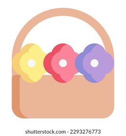 Cesta de flores aislada en icono plano sobre fondo blanco. Flores, primavera, otoño, decoración, ramo
