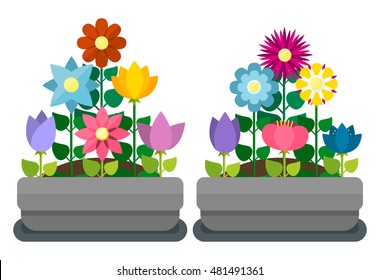 Isolated flower beds in a flat style, on a white background