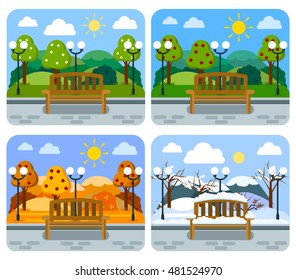 Isolated flower beds in a flat style, on a white background. Times and Seasons