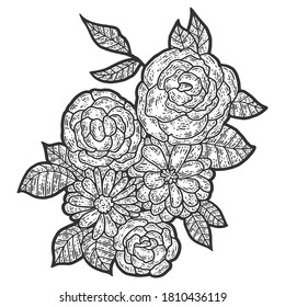 Isolated flower composition. Sketch scratch board imitation.