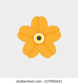 Isolated flower with five yellow petals on white background.  Realistic style for banner, poster, promotion, web site, online shopping, advertising.