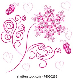 isolated flower with hearts and butterflies