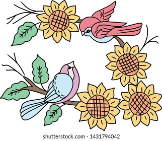 Isolated flower icons with humingbird in the white background