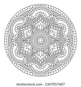 Isolated flower mandala in vector. Round line pattern. Vintage monochrome element for coloring pages, tattoo, decoration