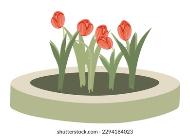 Einzelblüten mit Tulpen in vektordesign element in flach style.objekt zu schaffen Landschaft.Blumen in Beton Blumenbeet.Template zu schaffen Szene.