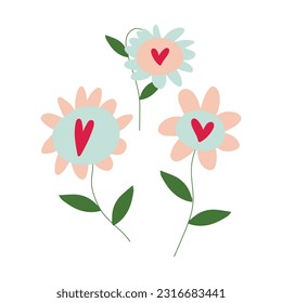 isolated  flowers with heart. vector illustration