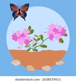 Isolated flowers illustration in light blue world