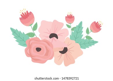 Isolated flowers with leaves design