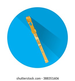 Isolated flute on a blue button on a white background