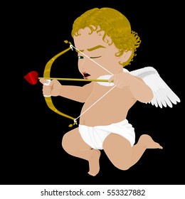 Isolated  flying Cupid on Black background
