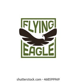 Isolated flying eagle silhouette vector logo. Spreading wings bird logotype. Wild animal contour icon. American national symbol. Flight illustration.
