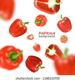 Isolated flying vegetables. Falling sweet red paprika isolated on white background. Realistic vector, 3d illustration