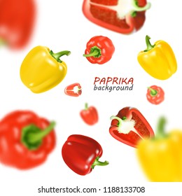 Isolated flying vegetables. Falling sweet red and yellow paprika isolated on white background. Realistic vector, 3d illustration