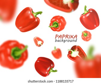 Isolated flying vegetables. Falling sweet red paprika isolated on white background. Realistic vector, 3d illustration