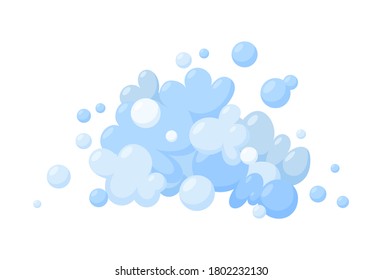 Isolated foam made of soap. Light blue foam and bubbles. Vector illustration in cartoon style
