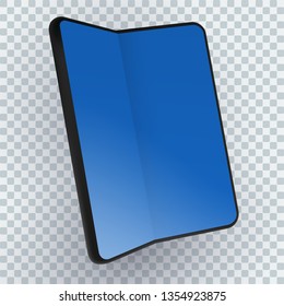 Isolated foldable phone in 3d style. Modern folding smartphone black color. Mockup for advertising banner, web site and presentation. Vector illustration