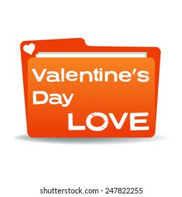 Isolated folder with heart symbol and the text Valentines Day Love written in white over the folder