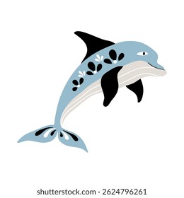 Isolated folk hygge vector clip art of sea fish on white background, hand drawn illustration