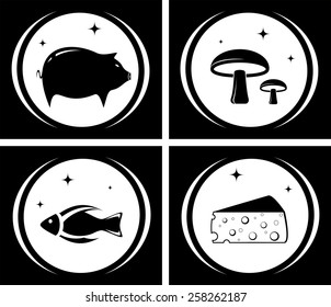 isolated food black icons set - icebox symbol