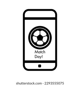 Isolated football ball inside phone screen. Match day. Editable stroke and color. EPS vector file