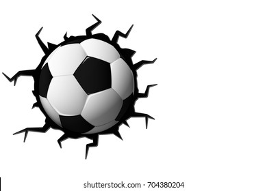 Isolated Football cracked in wall soccer ball with copy space , Sport Game Vector Illustration