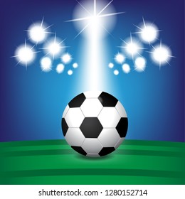 isolated football in light of spotlight background, vector illustration.