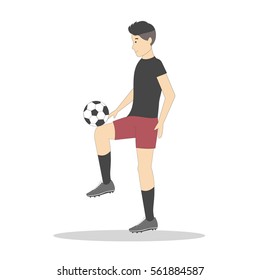 Isolated football player with ball on white background. Soccer player. Man in uniform.