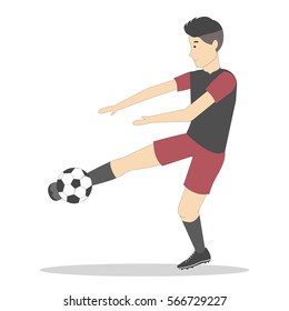 Isolated football player with ball on white background. Soccer player. Man in uniform.