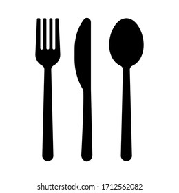 Isolated fork with knife and spoon icon on white background. Vector black illustration