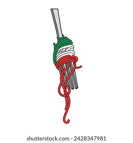 Isolated fork with pasta and the flag of Italy Vector illustration