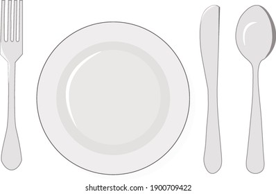 The isolated fork spoon knife and dish vector. The drawing of fork spoon knife  and dish. Food equipment