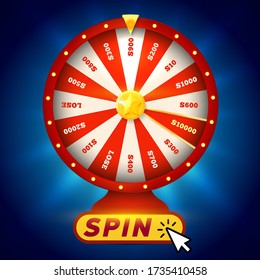 Isolated fortune wheel online gambling vector illustration. Spin and win game application poster. Betting internet  casino vector illustration.