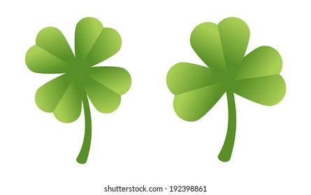 Isolated four-leaf clover and three-leaf clover