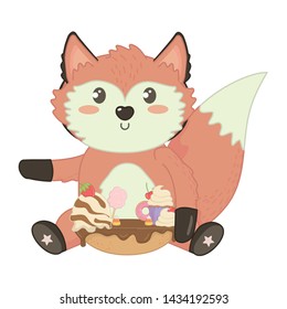 Isolated fox cartoon with sweet food design