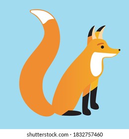 Isolated fox. Flat vector stock illustration with animal, character, fox. Cute illustration with a red red fox as a print, icon, emblem. Single children illustration for design or decor