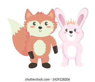 Isolated fox and rabbit cartoon design