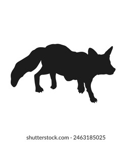 Isolated fox silhouette. Forest wild animal icon. Animal black drawing. Wildlife print. Coyote tattoo. Vector illustration