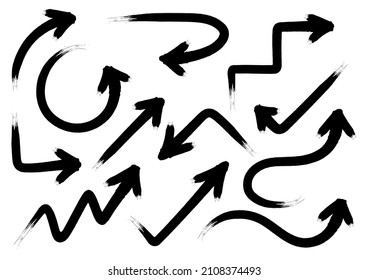 Isolated Freehand Hand Drawn Arrows On White Background For Elements On Infographics, Web, Business Presentations, Concept Illustration. Premium Vector
