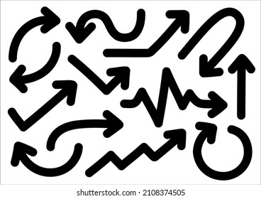 Isolated Freehand Hand Drawn Arrows On White Background For Elements On Infographics, Web, Business Presentations, Concept Illustration. Premium Vector